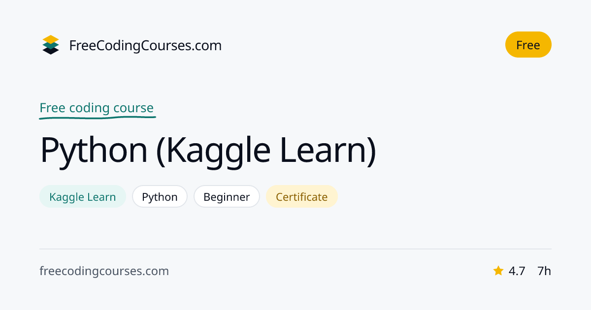 Python (Kaggle Learn): Free | FreeCodingCourses.com
